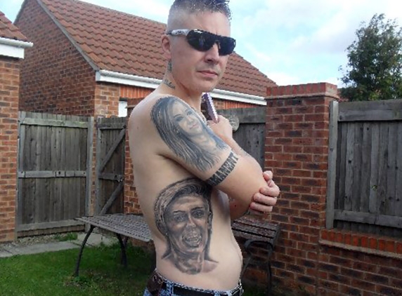 The man with 21 Miley Cyrus tattoos!},{The man with 21 Miley Cyrus tattoos!